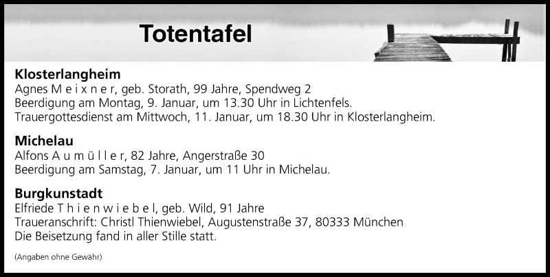  Traueranzeige für Totentafel vom 06.01.2017 vom 06.01.2017 aus MGO