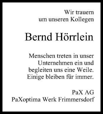 Anzeige von Bernd Hörrlein von MGO