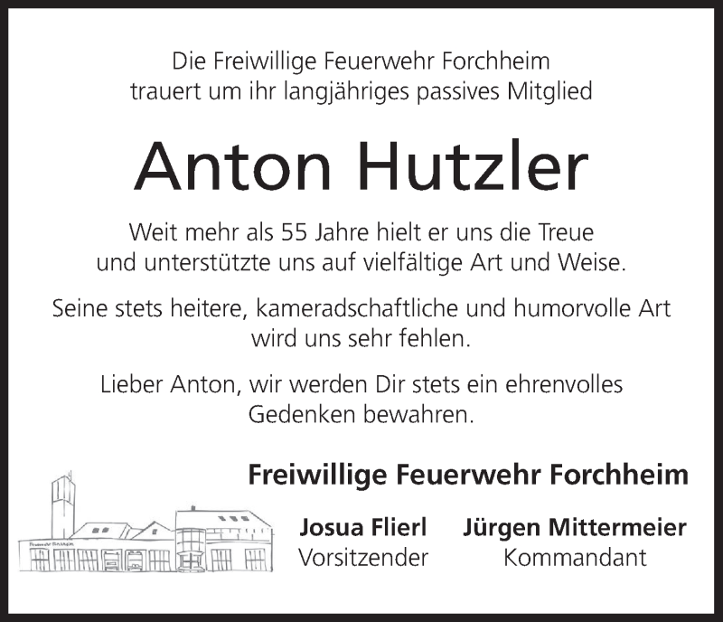  Traueranzeige für Anton Hutzler vom 12.01.2017 aus MGO