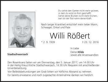 Anzeige von Willi Rößert von MGO