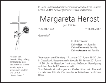 Anzeige von Margareta Herbst von MGO