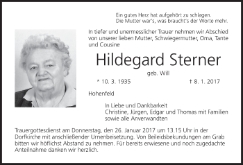 Anzeige von Hildegard Sterner von MGO