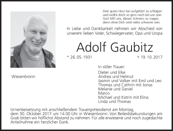 Anzeige von Adolf Gaubitz von MGO