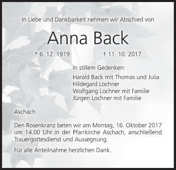 Anzeige von Anna Back von MGO