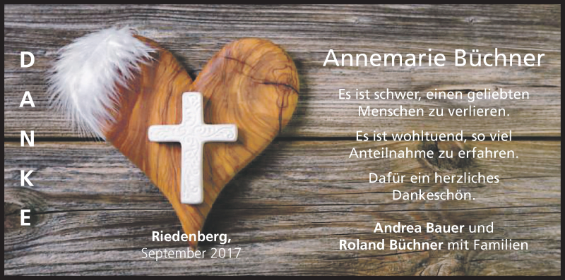  Traueranzeige für Annemarie Büchner vom 07.10.2017 aus MGO