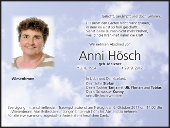 Anzeige von Anni Hösch von MGO
