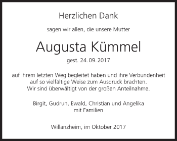 Anzeige von Augusta Kümmel von MGO