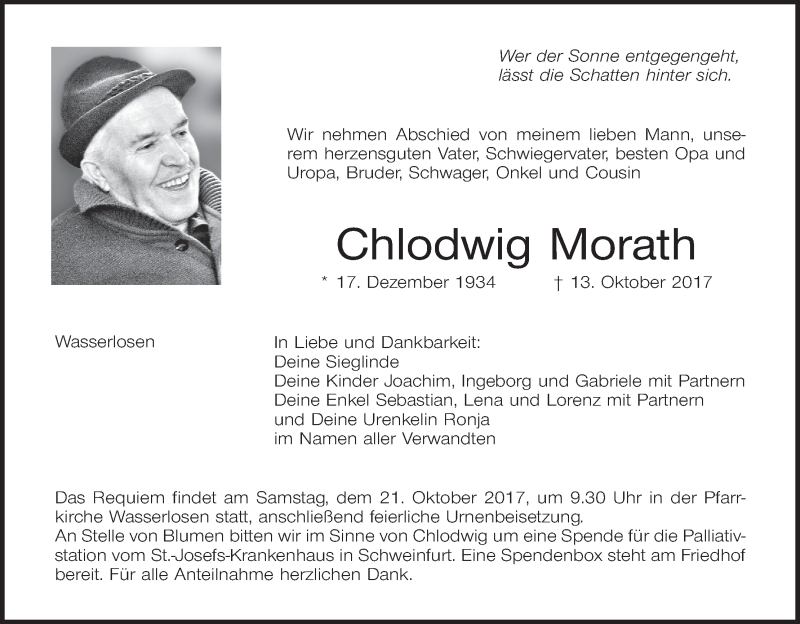  Traueranzeige für Chlodwig Morath vom 17.10.2017 aus MGO