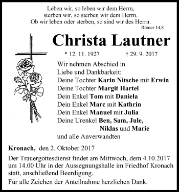 Anzeige von Christa Lautner von MGO
