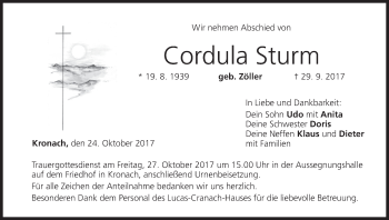 Anzeige von Cordula Sturm von MGO