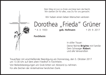 Anzeige von Dorothea Grüner von MGO