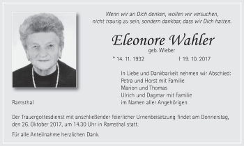 Anzeige von Eleonore Wahler von MGO