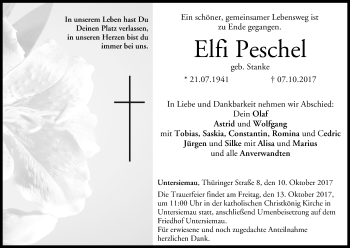 Anzeige von Elfi Peschel von MGO