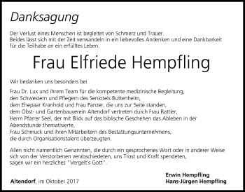 Anzeige von Elfriede Hempfling von MGO