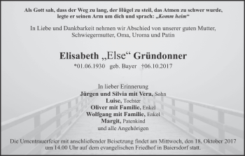 Anzeige von Elisabeth  Gründonner von MGO