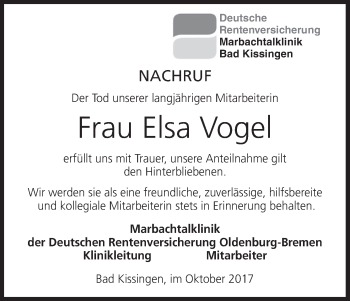 Anzeige von Elsa Vogel von MGO
