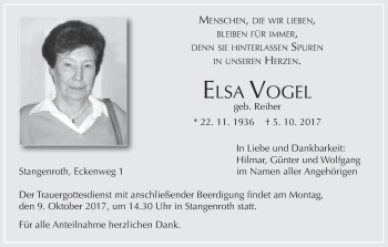 Anzeige von Elsa Vogel von MGO