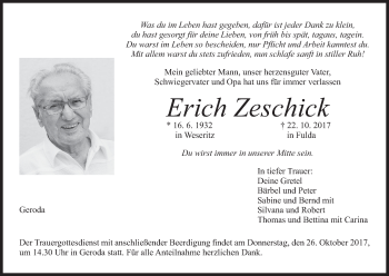 Anzeige von Erich Zeschick von MGO