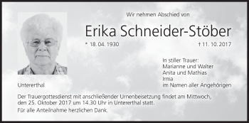 Anzeige von Erika Schneider-Stöber von MGO