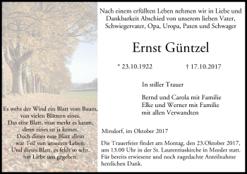 Anzeige von Ernst Güntzel von MGO