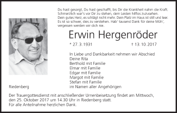 Anzeige von Erwin Hergenröder von MGO