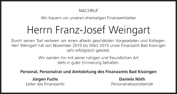 Anzeige von Franz-Josef Weingart von MGO