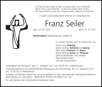 Anzeige von Franz Seiler von MGO