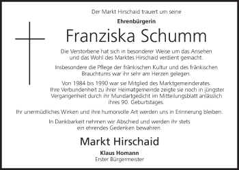 Anzeige von Franziska Schumm von MGO