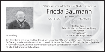 Anzeige von Frieda Baumann von MGO