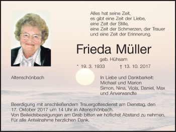 Anzeige von Frieda Müller von MGO