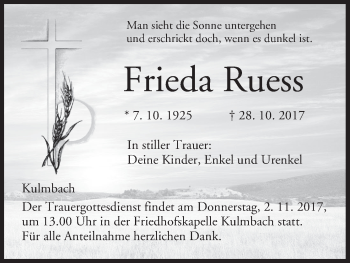 Anzeige von Frieda Ruess von MGO