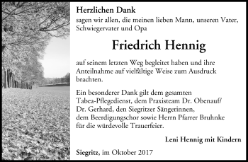 Anzeige von Friedrich Hennig von MGO