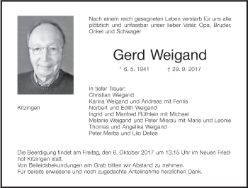 Anzeige von Gerd Weigand von MGO