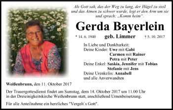 Anzeige von Gerda Bayerlein von MGO
