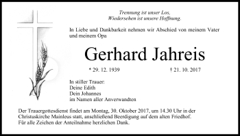 Anzeige von Gerhard Jahreis von MGO