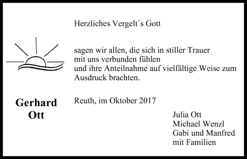  Traueranzeige für Gerhard Ott vom 28.10.2017 aus MGO