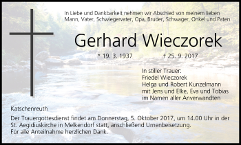 Anzeige von Gerhard Wieczorek von MGO