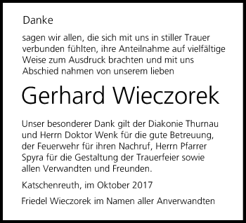 Anzeige von Gerhard Wieczorek von MGO