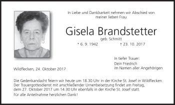 Anzeige von Gisela Brandstetter von MGO
