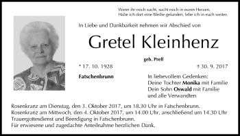 Anzeige von Gretel Kleinhenz von MGO