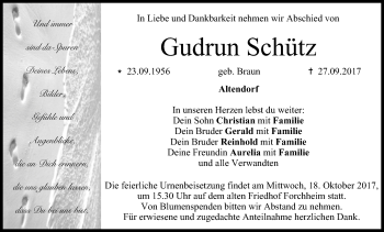 Anzeige von Gudrun Schütz von MGO