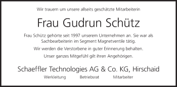 Anzeige von Gudrun Schütz von MGO