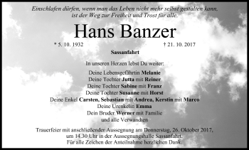 Anzeige von Hans Banzer von MGO
