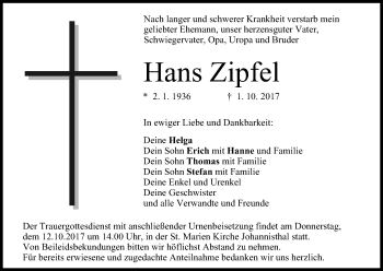 Anzeige von Hans Zipfel von MGO