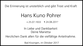 Anzeige von Hans Kuno Pohrer von MGO