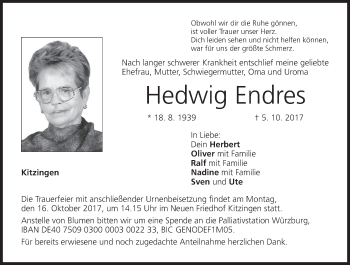 Anzeige von Hedwig Endres von MGO