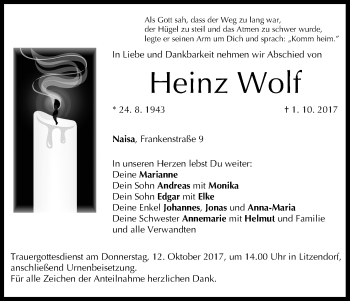 Anzeige von Heinz Wolf von MGO