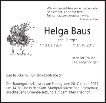 Anzeige von Helga Baus von MGO