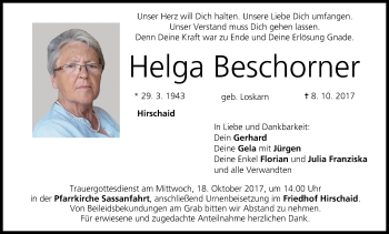 Anzeige von Helga Beschorner von MGO