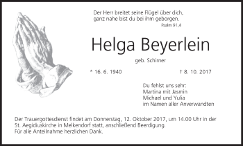 Anzeige von Helga Beyerlein von MGO
